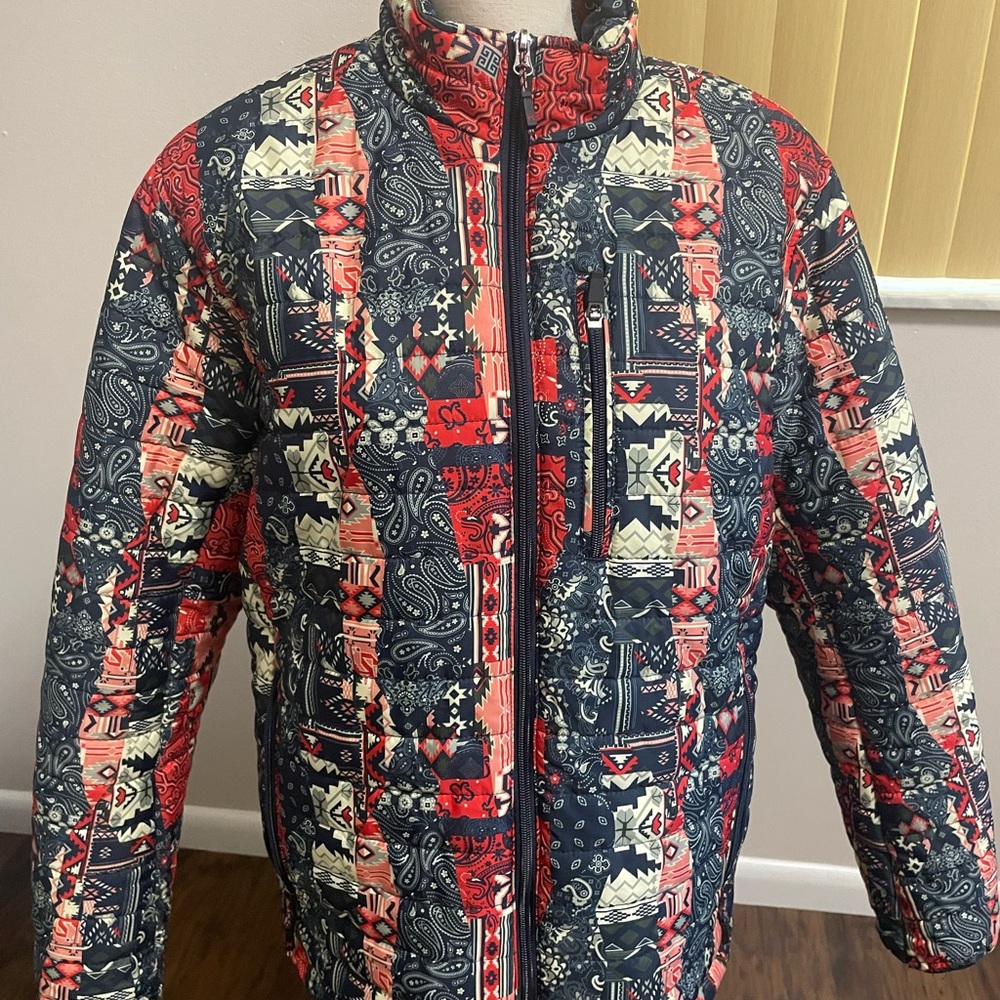 Hawke & Co Red and Blue Patterned Puffer Jacket